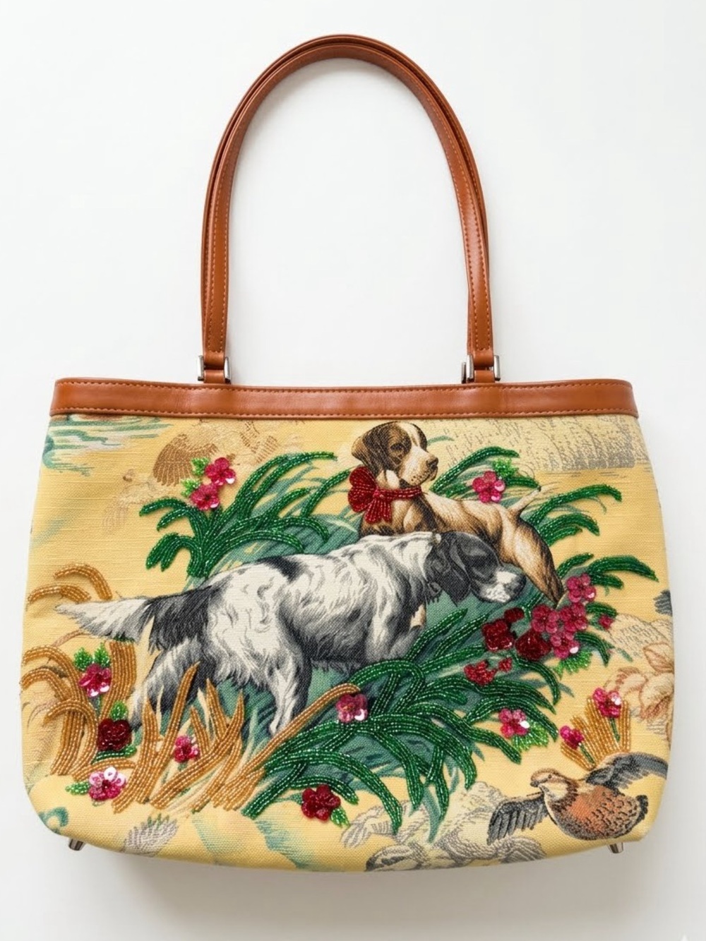 Vintage Isabella Fiore Beaded Dog Tapestry Shoulder Bag Purse Rare Y2K